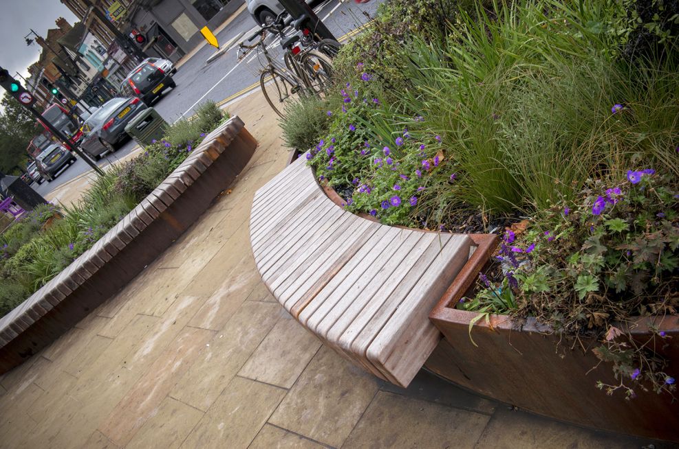 Bespoke Corten Steel Street Planters Benches For Ealing Council