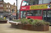 Bespoke Corten Steel Street Planters Benches with Iroko FSC Hardwood