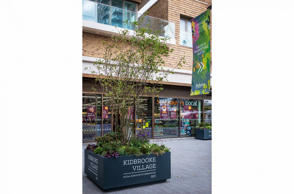 Public space planters with branding