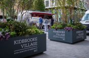 Steel street planters with branding