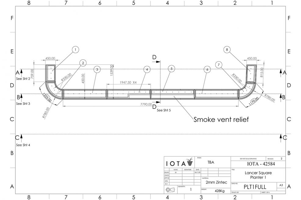 Metal planter with smoke vent relief CAD