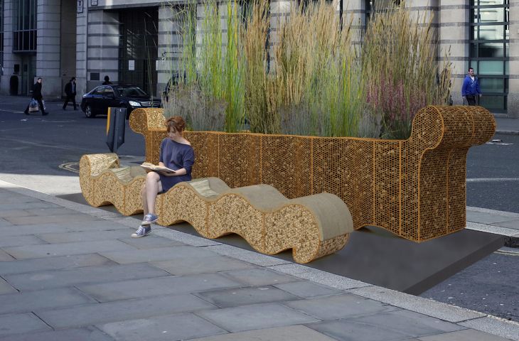 bespoke corten steel benches for public realm 