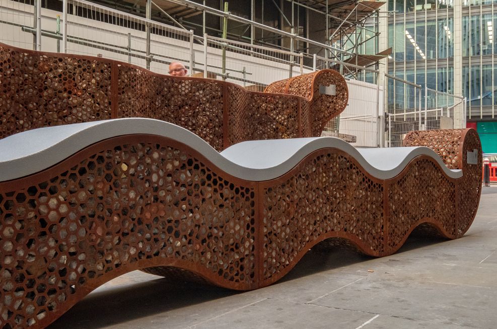 Corten Gabion Style Planter Bench