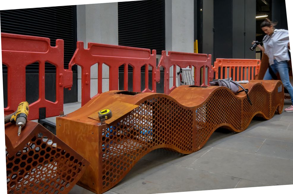 Corten Steel Gabion Planter and Bench