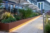 Hotel entrance ramp with accent lighting