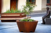 Corten steel planter and timber bench