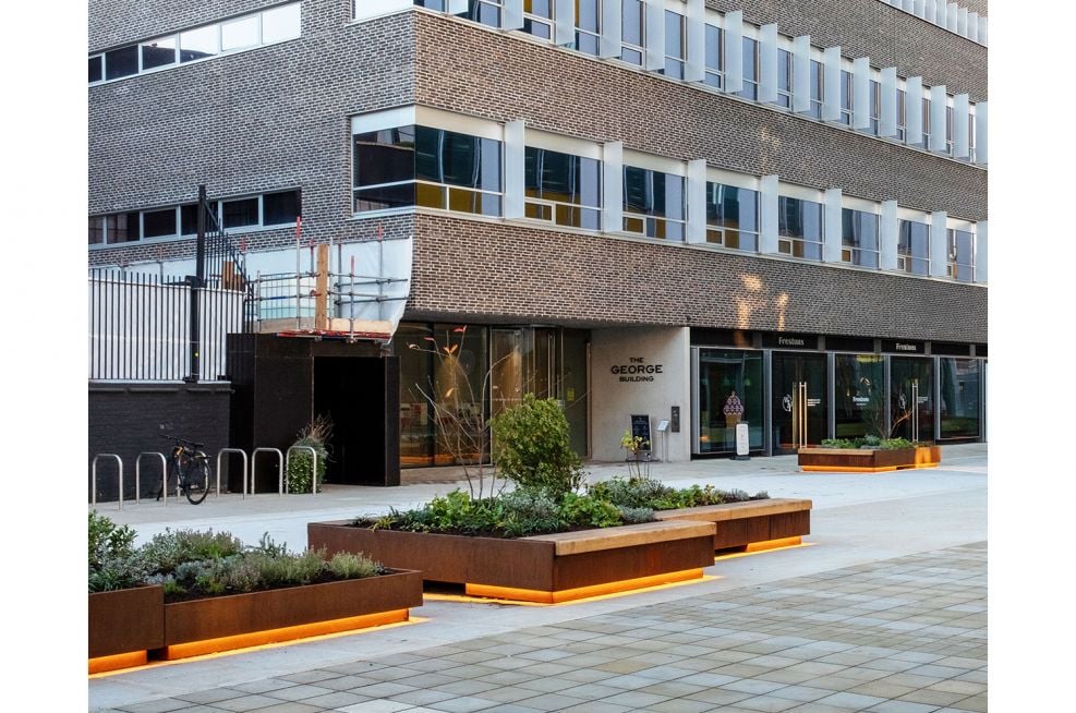 Corten steel planters and public seating