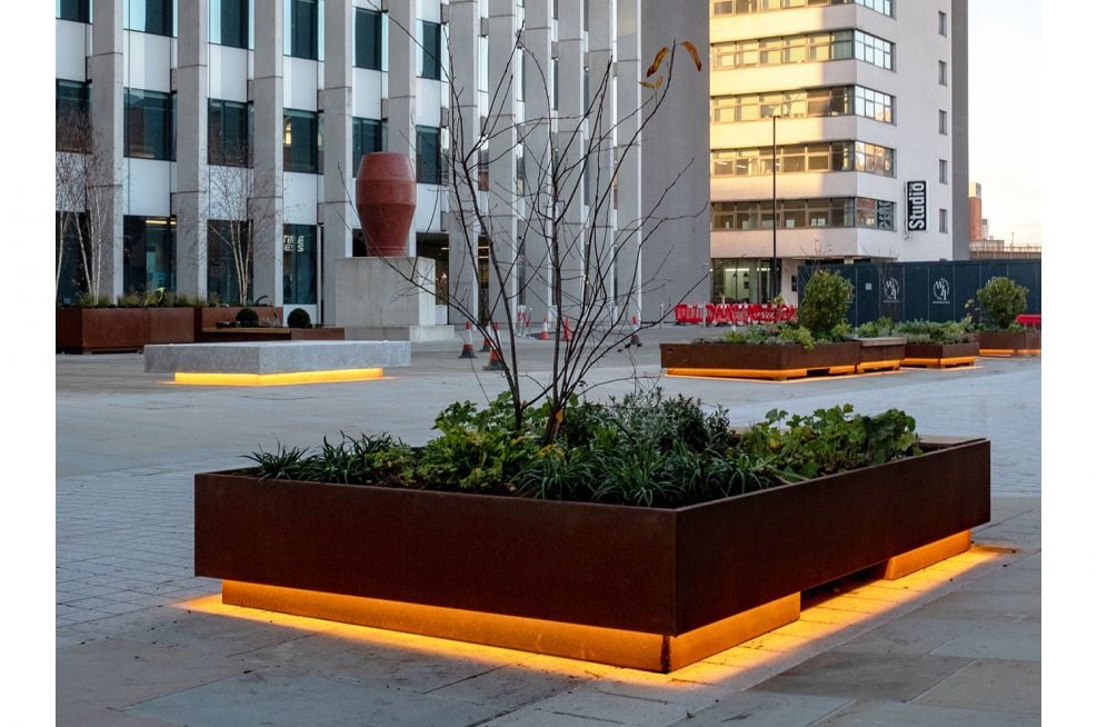 Large movable planters in corten