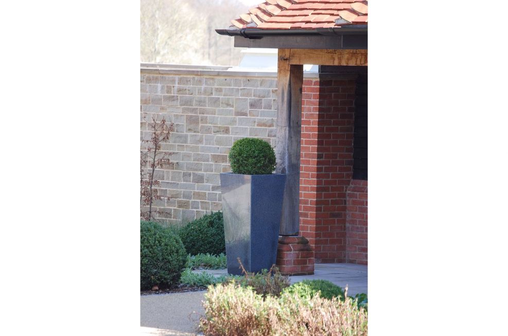 IOTA External Granite Taper 1100 Planter with Buxus Topiary