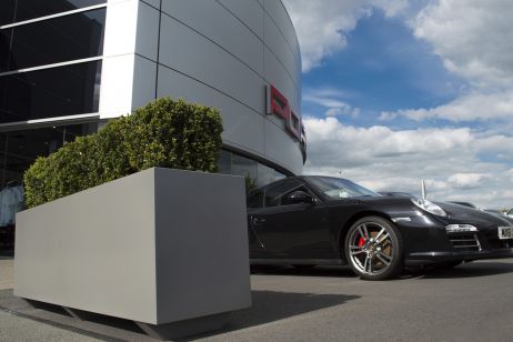 Bespoke Powder Coated Steel Planters at Porsche Centre Leicester