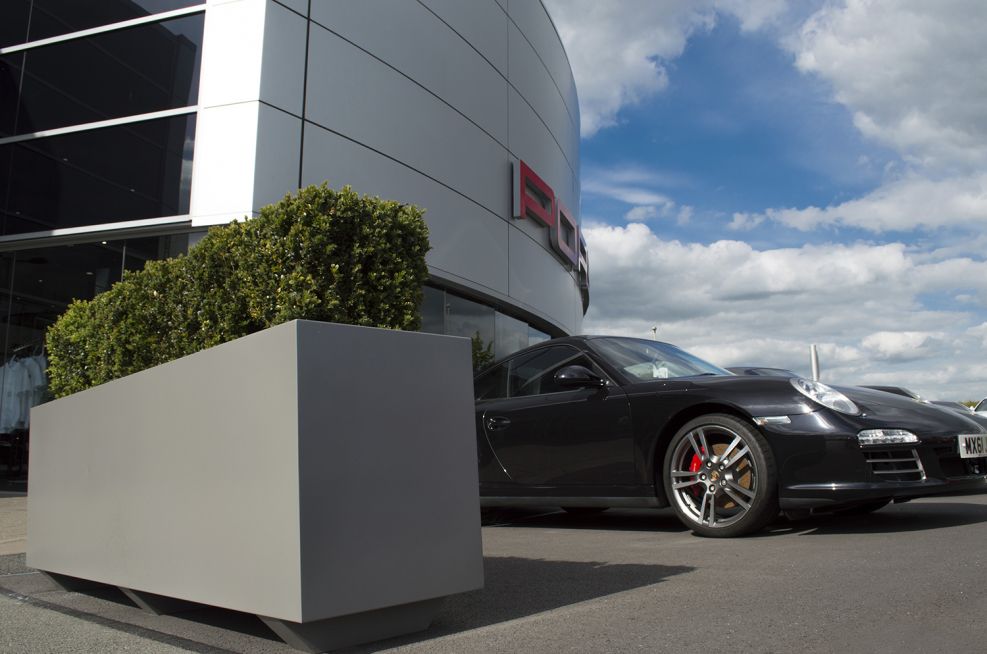 Bespoke Powder Coated Steel Planters at Porsche Centre Leicester
