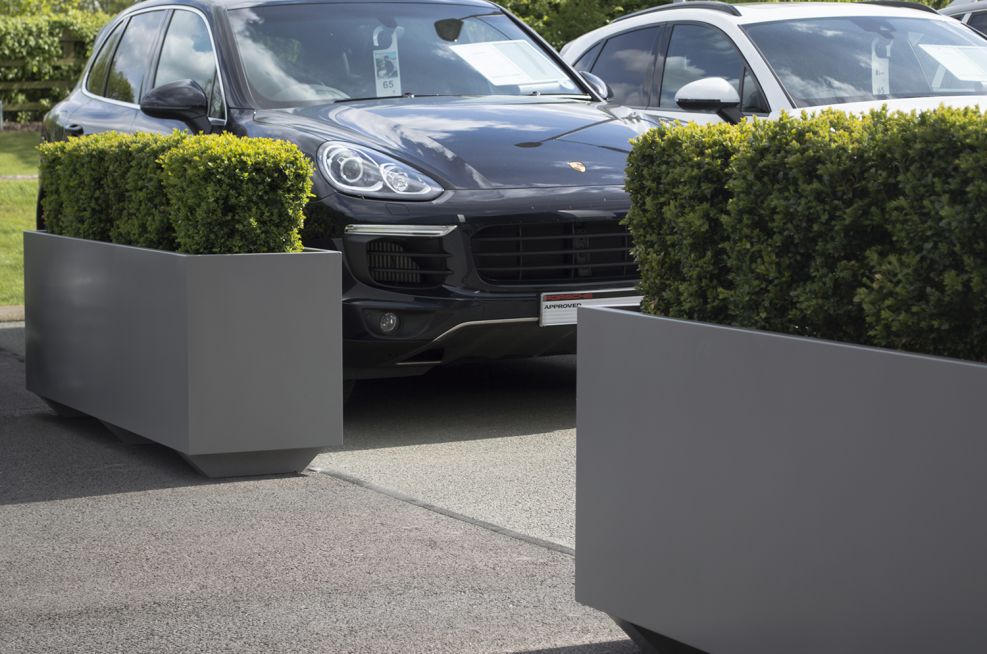 Close-up Of The Forecourt Powder Coated Planters