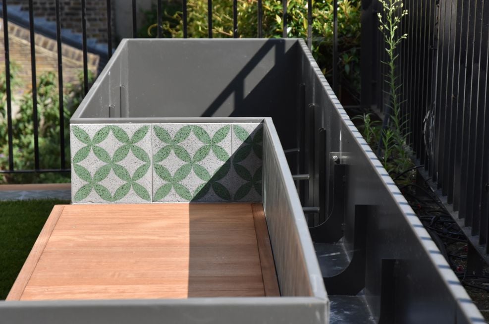 Bespoke Cladded Bench / Planter Combo At A London Garden Terrace