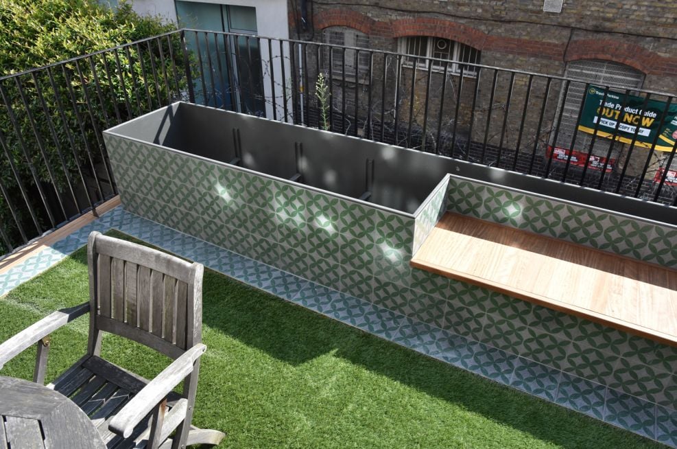 Planter Incorporating A Bench At A Residential Garden Terrace In London