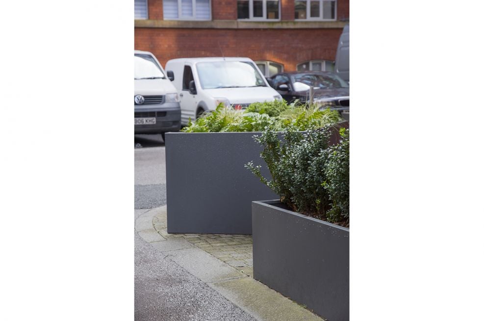 Close Up Of External Steel Planters Outside the Property