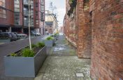 The Entrance To the Royal Mills WIth 2 Bespoke Steel Planters