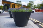 Sharply flared steel street planters