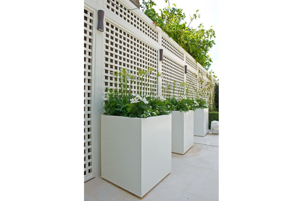 Close up Of White Steel Powder Coated Planters