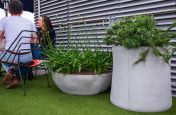 Bowl and round concrete garden planters