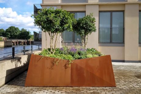 Extra large corten planter with complex design