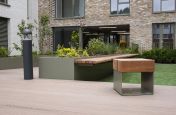 Large planters with benches and matching seating