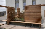 Planters with timber benches and windbreaks