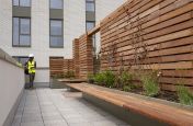 Planters with wooden privacy partitions