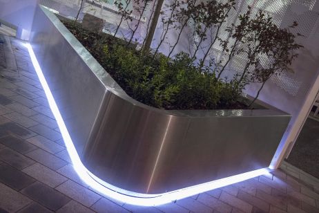 IOTA’s planters at the new ambulance drop-off station for UCH, off Grafton IOTAs Stainless Steel Illuminated Planters