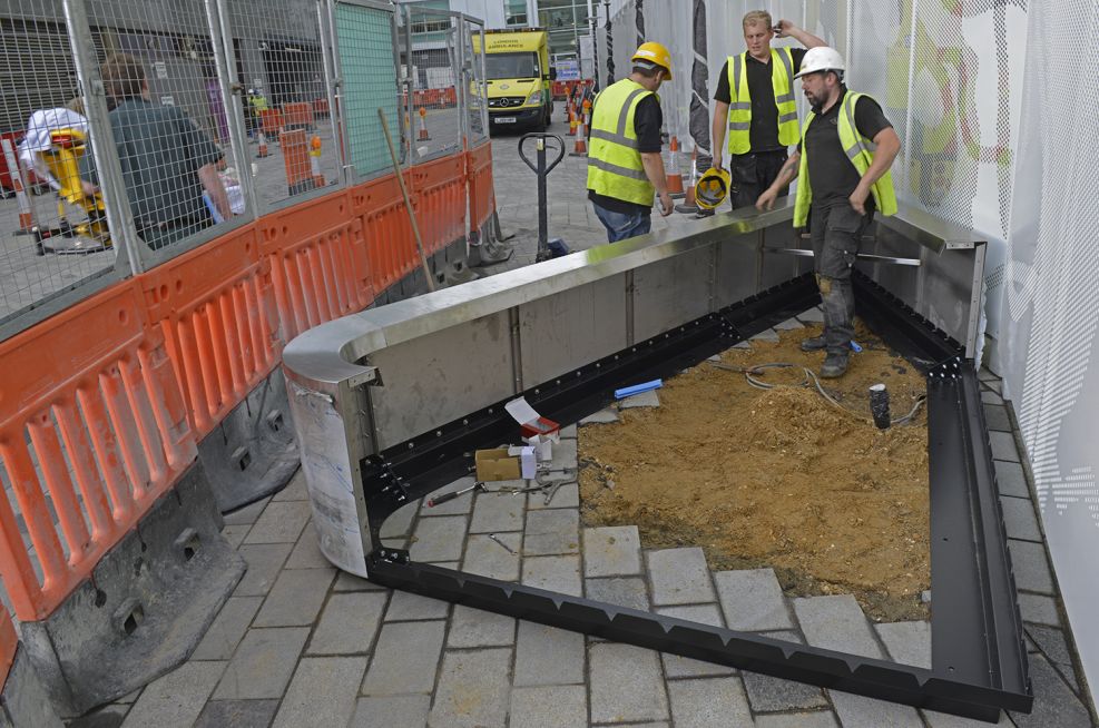 The plinths were powder coated black, and included a recess to house LED lighting