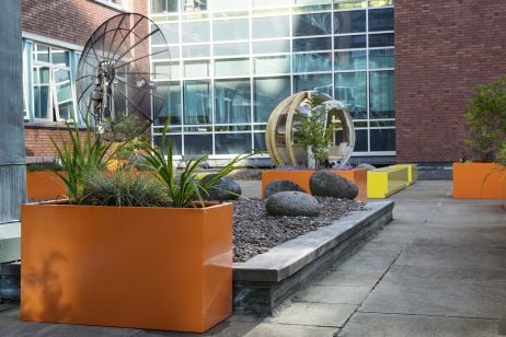 Custom Coloured Steel Planters At University of Manchester