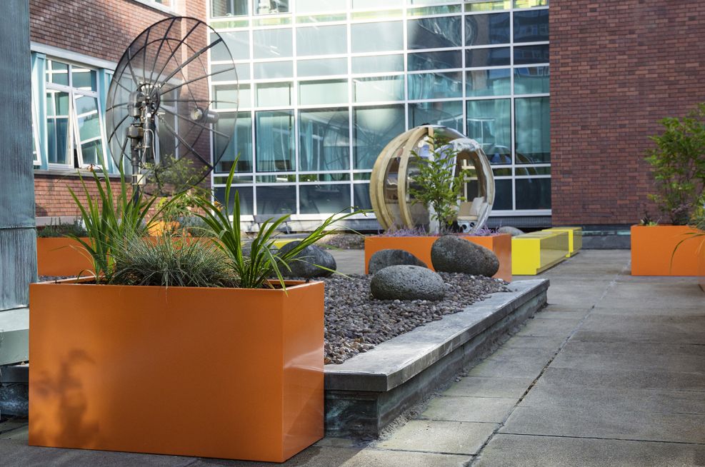 Custom Coloured Steel Planters At University of Manchester
