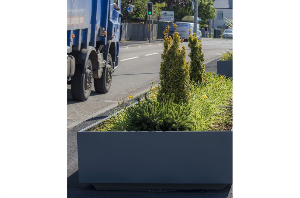 Steel Planters On Centre Island Of The Road