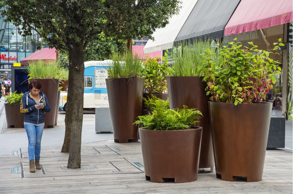 Faux Corten Steel Planters at Westfield Stratford City