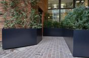 Black steel planters for commercial areas