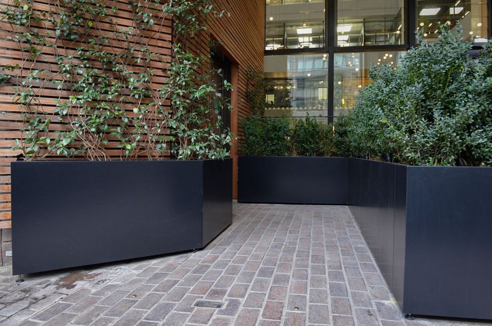 Black steel planters for commercial areas