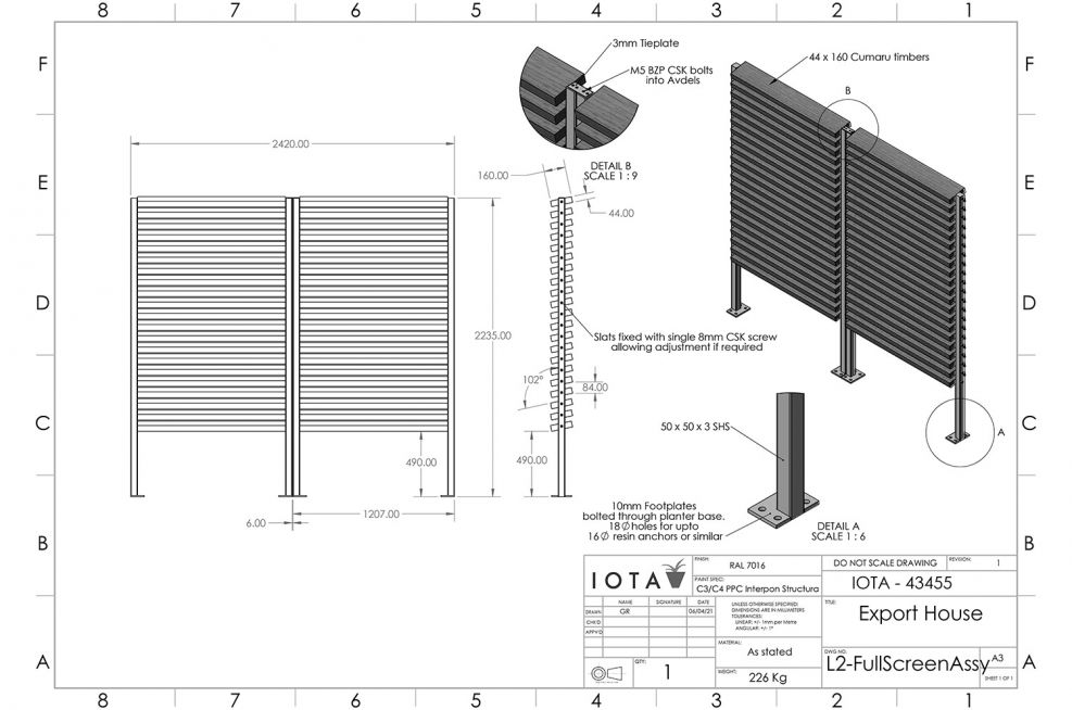 Cumaru timber trellis CAD plan