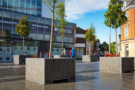 Large steel and granite planters