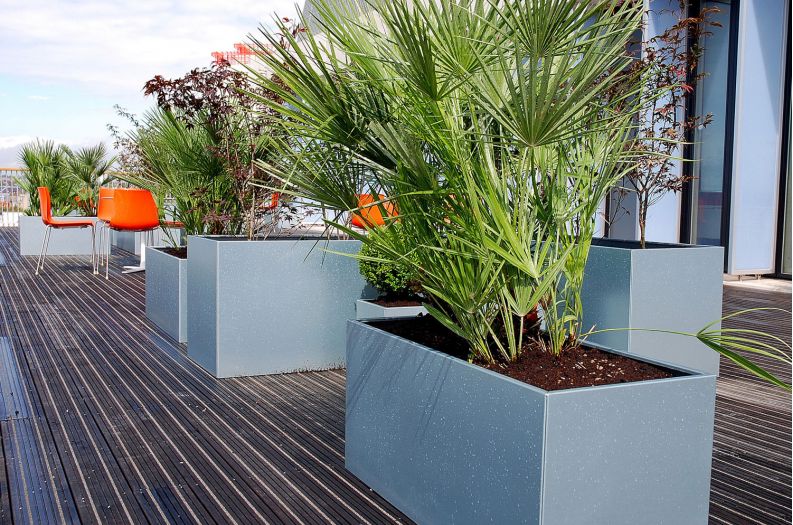 Galvanised steel planters at City of Westminster College